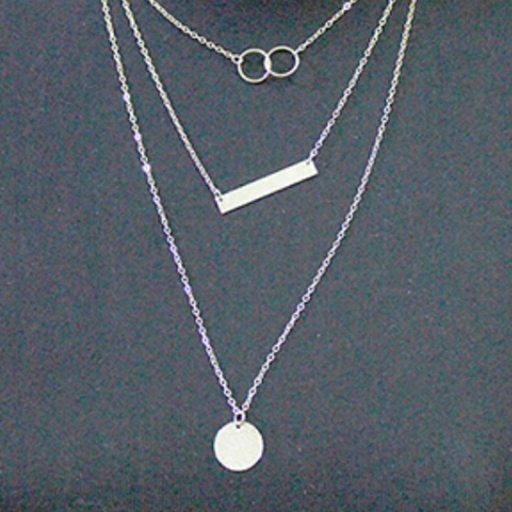 Gold tone Triple Layer Coin bar circle necklace - Picture 2 of 2